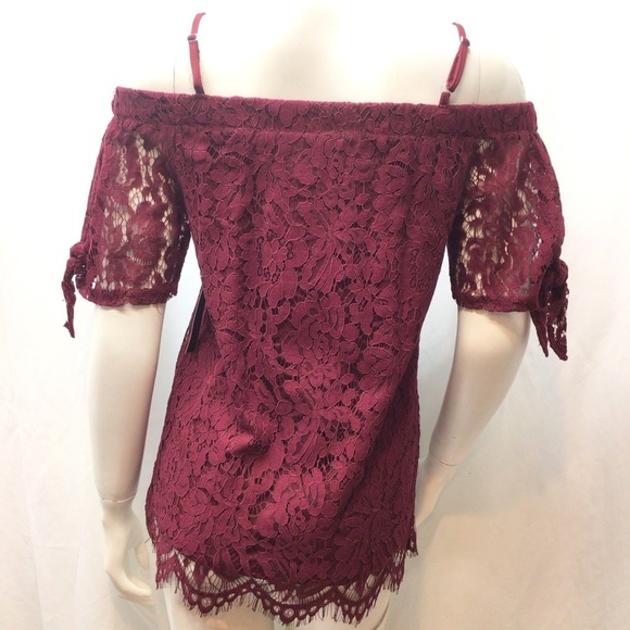 No Boundaries Red Off the Shoulder Lace Top XS - Picture 5 of 8